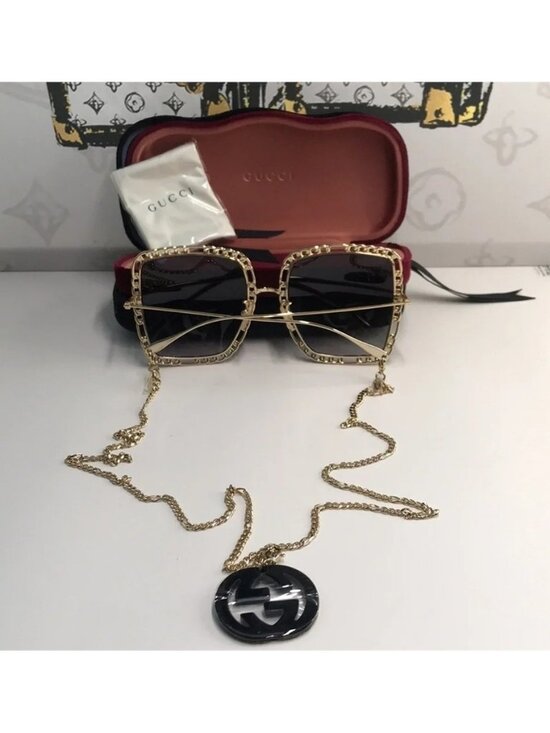 New Authentic Gucci Sunglasses Women\'s GG1033S 002 Gold Necklace Chain 57-21-215 main image 8
